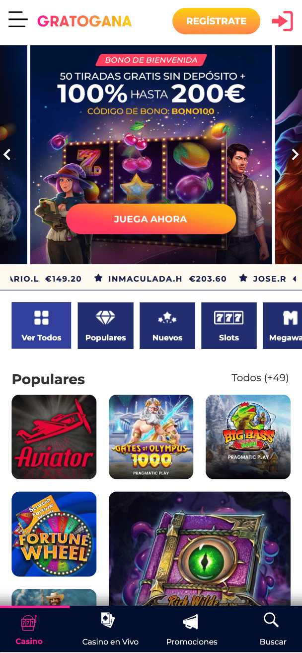 Captura de pantalla de Gratogana Casino España